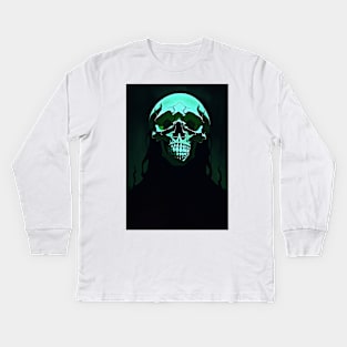 Neon Cyan Skull Kids Long Sleeve T-Shirt